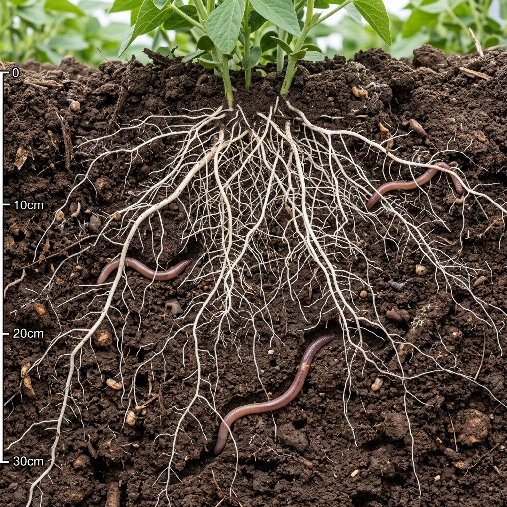 Healthy root system in soil